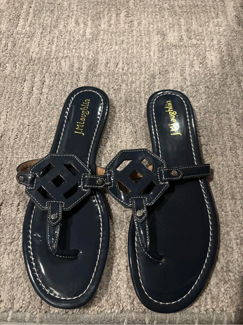 J.McLaughlin Patent Leather Cutout Slide Sandals size 7.5